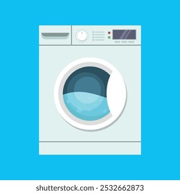 Washing machine flat vector design isolated on blue background