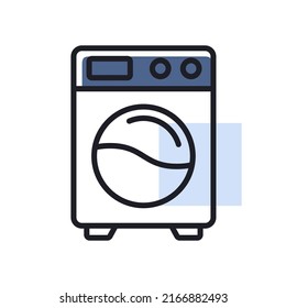 Icono aislado del vector plano de lavadora. Símbolo gráfico para diseño de aplicaciones y sitios web eléctricos domésticos, logotipo, aplicación, interfaz de usuario