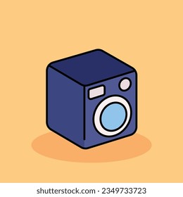 Ilustración del icono de la caricatura vectorial libre de lavadora. Icono plano compartido aislado. estilo de dibujos animados planos