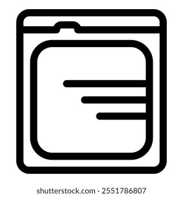 Washing machine front load showing laundry program being selected, simple black and white thick line icon