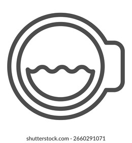 Ícone da linha da janela de vidro da máquina de lavar, conceito de lavagem. Gráficos vetoriais. Janela de tampa e água, sinal de lavagem no fundo branco, ícone de estilo de contorno para design móvel ou web