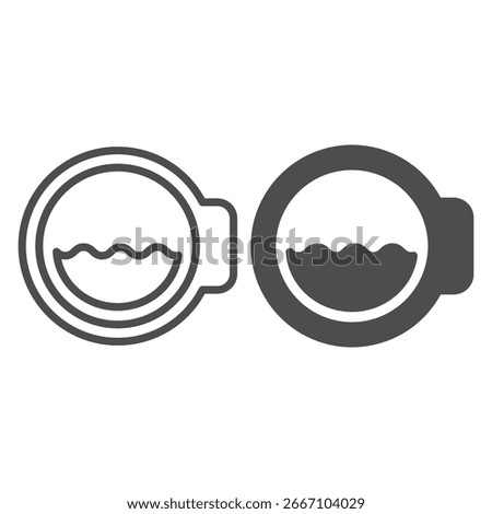 Washing machine glass window line and solid icon, washing concept. Vector graphics. Window of lid and water, wash sign on white background, outline style icon for mobile or web design