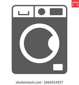 Washing machine glyph icon, plumbing service and household appliance, washer vector icon, vector graphics, editable stroke solid sign, eps 10.