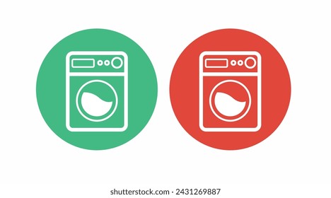 Washing machine green and red rounded icon or sign set. Vector isolated illustration