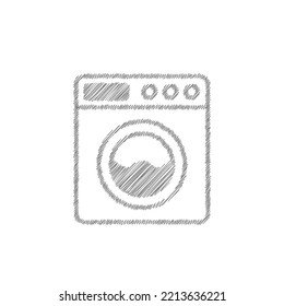 Washing machine grey sketch vector icon. Electric appliances sign