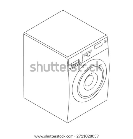 Washing machine - hand drawn isometric black and white vector illustration.