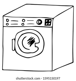 Washing machine. Hand drawn sketch illustration on a white background. Icon for design.