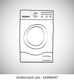 Washing machine. Hand drawn sketch illustration isolated on white background