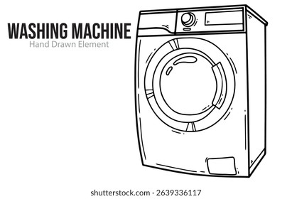 Washing Machine hand drawn vector shape, editable, black line, outline, simple design, home electronic appliance