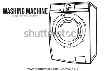 Washing Machine hand drawn vector shape, editable, black line, outline, simple design, home electronic appliance