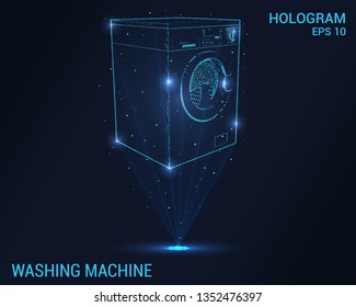 Washing machine hologram. Digital and technological background of the washing machine. The futuristic design of the washing machine