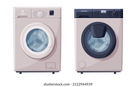 Washing Machine as Home or Household Electric Appliance Vector Set