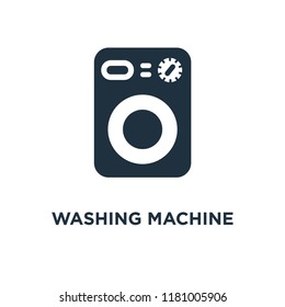 Washing machine icon. Black filled vector illustration. Washing machine symbol on white background. Can be used in web and mobile.