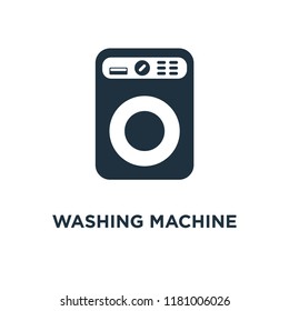 Washing machine icon. Black filled vector illustration. Washing machine symbol on white background. Can be used in web and mobile.