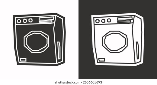 Washing Machine Icon in Black Filled and White Filled Cutout Style