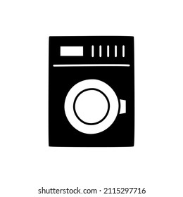 Washing machine Icon in black flat glyph, filled style isolated on white background