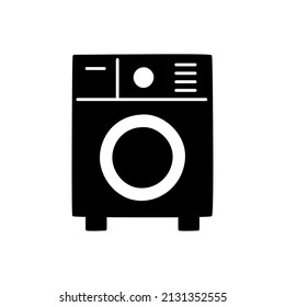 Washing machine Icon in black flat glyph, filled style isolated on white background
