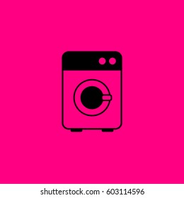 Washing machine icon. Black icon on pink background