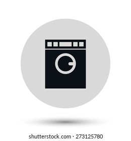 Washing machine icon, black vector symbol with shadow