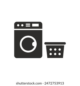 lavadora icono para lavar la ropa, letrero de lavandería, Ilustración vectorial plana sobre fondo blanco
