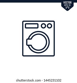 Washing Machine icon collection in outlined or line art style, editable stroke vector