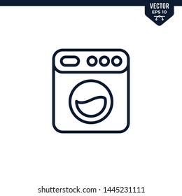 Washing Machine icon collection in outlined or line art style, editable stroke vector