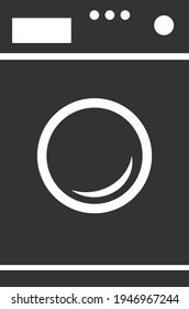 The washing machine icon for washing dirty laundry. Vector illustration isolated on a white background. Black silhouette.