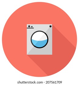 Washing machine icon. Flat design style modern vector illustration. Isolated on stylish color background. Flat long shadow icon. Elements in flat design.