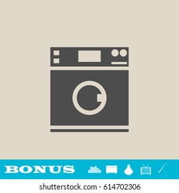 Washing machine icon flat. Grey pictogram on light background. Vector illustration symbol and bonus button real estate, ottoman, vase, tv, fishing rod