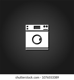 Washing machine icon flat. Simple White pictogram on black background with shadow. Vector illustration symbol