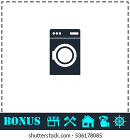 Washing machine icon flat. Simple vector symbol and bonus icon
