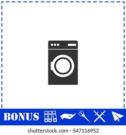Washing machine icon flat. Simple vector symbol and bonus icon