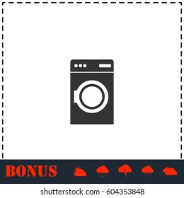 Washing machine icon flat. Simple vector symbol and bonus icon