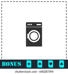 Washing machine icon flat. Simple vector symbol and bonus icon