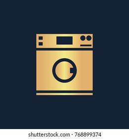 Washing machine icon flat. Simple gold pictogram on dark background. Vector illustration symbol