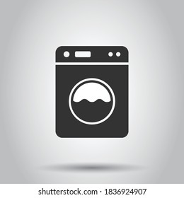 Washing machine icon in flat style. Washer vector illustration on white isolated background. Laundry business concept.