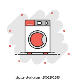 Washing machine icon in flat style. Washer vector illustration on white isolated background. Laundry business concept.