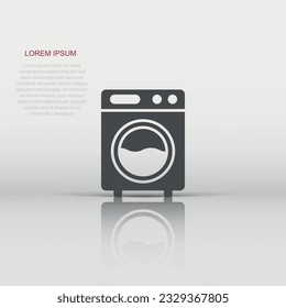 Washing machine icon in flat style. Washer vector illustration on white isolated background. Laundry business concept.