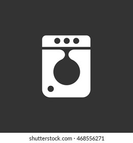 Washing machine icon in flat style isolated on black background. Domestic equipment logo silhouette. Abstract sign, symbol, pictogram. Vector illustration