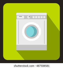 Washing machine icon in flat style on a lime background vector illustration