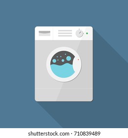Washing machine icon in flat style with long shadow, web icon, isolated, colored