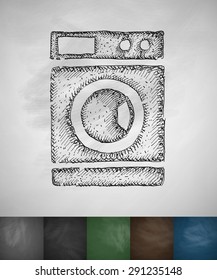 washing machine icon. Hand drawn vector illustration. Chalkboard Design