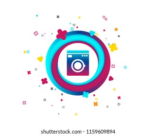 Washing machine icon. Home appliances symbol. Colorful button with icon. Geometric elements. Vector
