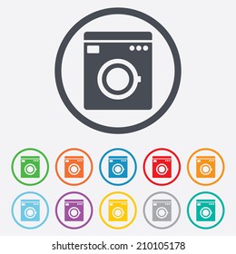 Washing machine icon. Home appliances symbol. Round circle buttons with frame. Vector