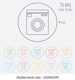 Washing machine icon. Home appliances symbol. Thin line circle web icons with outline. Vector