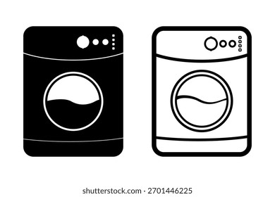 Icono de la lavadora con estilo de línea y silueta negra. Diseño de Ilustración vectorial plana aislado sobre fondo blanco.