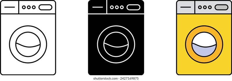 Washing machine icon lined, isolated and colored style. Vector illustration