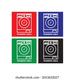 washing machine icon logo in square frame with colorful background. white silhouette, vector illustration.