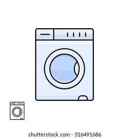 Icono de lavadora. Diseño de material e icono de vector lineal