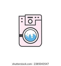 Icono de lavadora, arte de línea de estilo moderno en blanco y negro. Secador de ropa, lavadora o logotipo de lavado Elemento de diseño de vectores sobre fondo blanco.